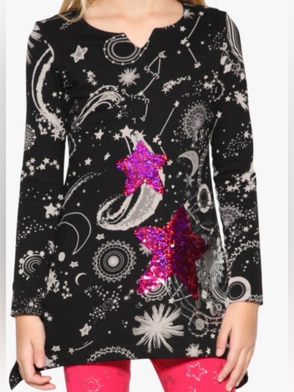Desigual Kids Chivite Y2K Cosmic Celestial Sequin Tunic Dress Black Size 13/14